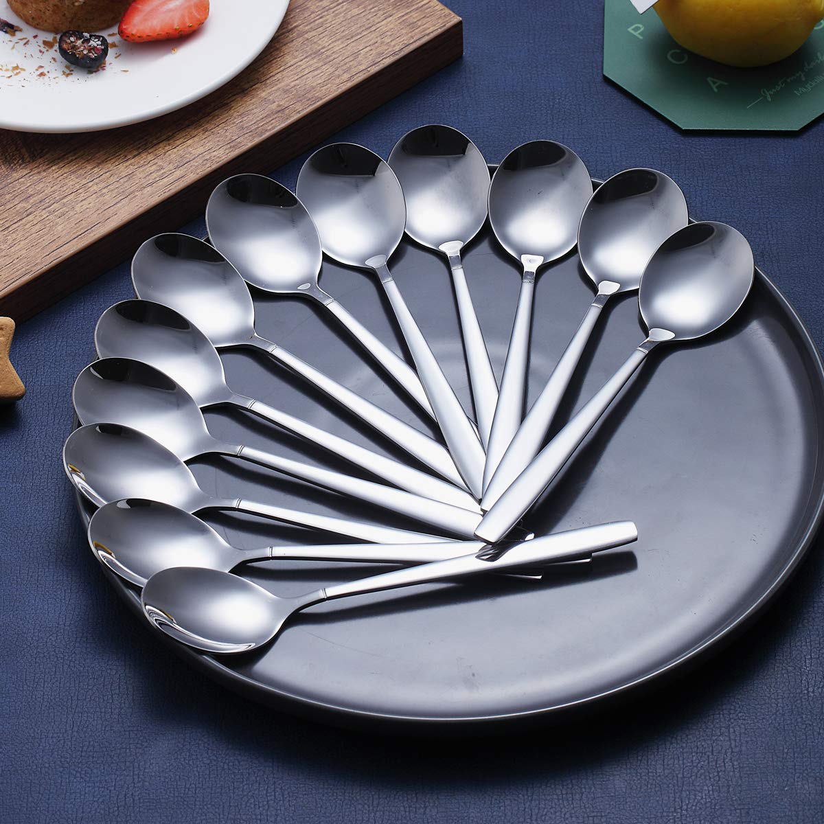 Berglander Dinner Spoon Of 12, Stainless Steel Soup Spoons Silverware, Shiny Modern Soup Spoon Table Spoon Set Dishwasher Safe